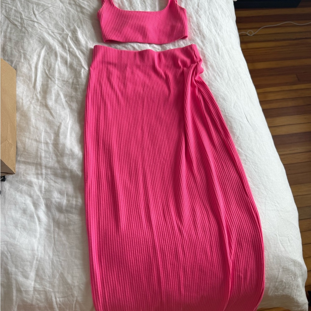 Show Me Your MuMu Hot Pink Ribbed Crop Top & Maxi Skirt Set - Picture 2 of 2